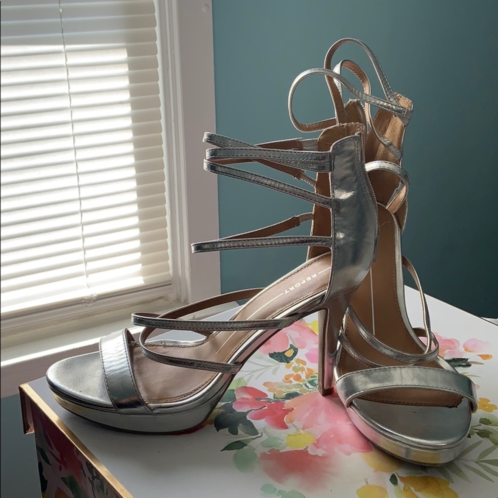 Silver strapy heels
